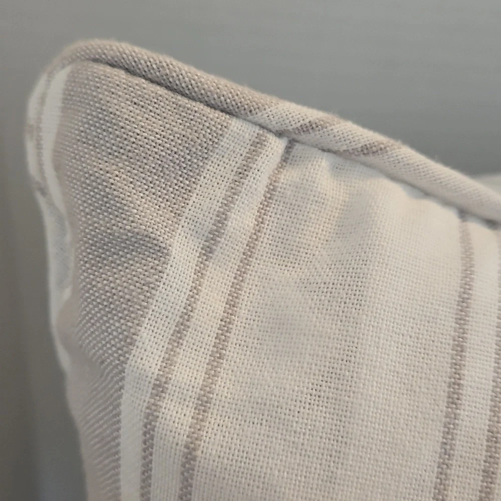 Envogue International NWT Striped Ticking TaupeGray & White Feather Décor Pillow